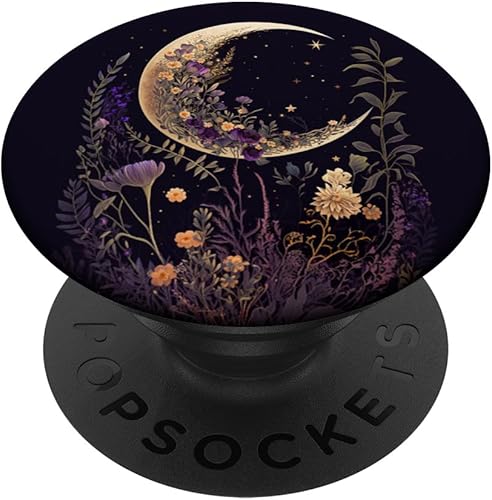 Boho Moon Wildflower Floral PopGrip intercambiable con fondo morado oscuro