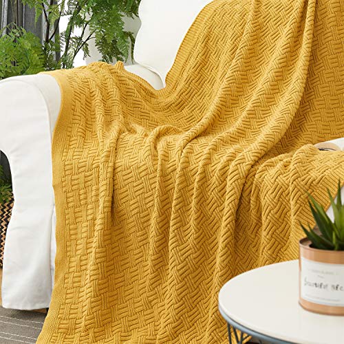 Decorative Blankets Mustard Cable Knit Throw OHS Large Chunky Knit