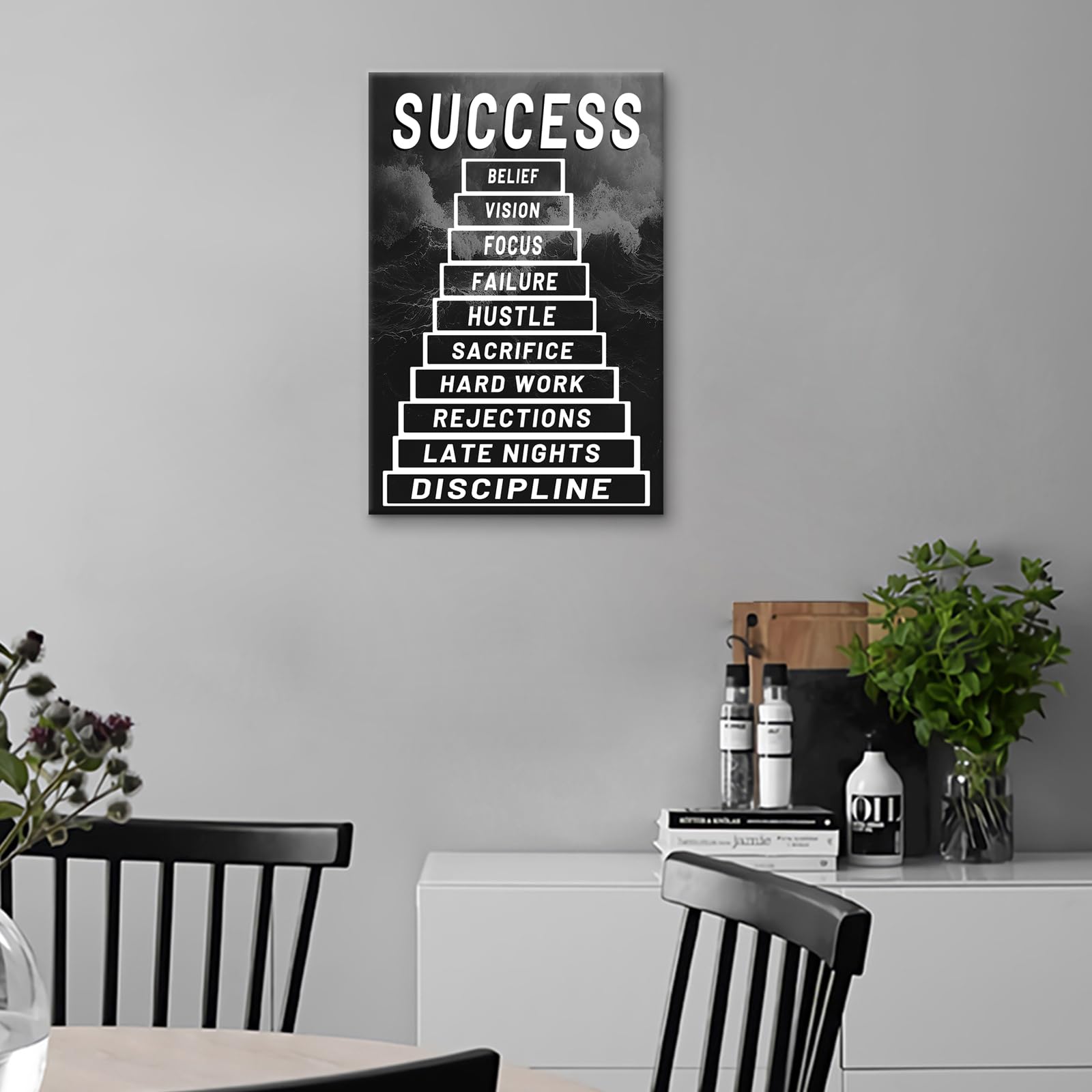 Pósteres de pared motivacionales para el éxito de la oficina, citas positivas inspiradoras, lienzo, pintura inspiradora, arte para baño, aula, decoración de pared, listo para colgar [30,5 cm de ancho