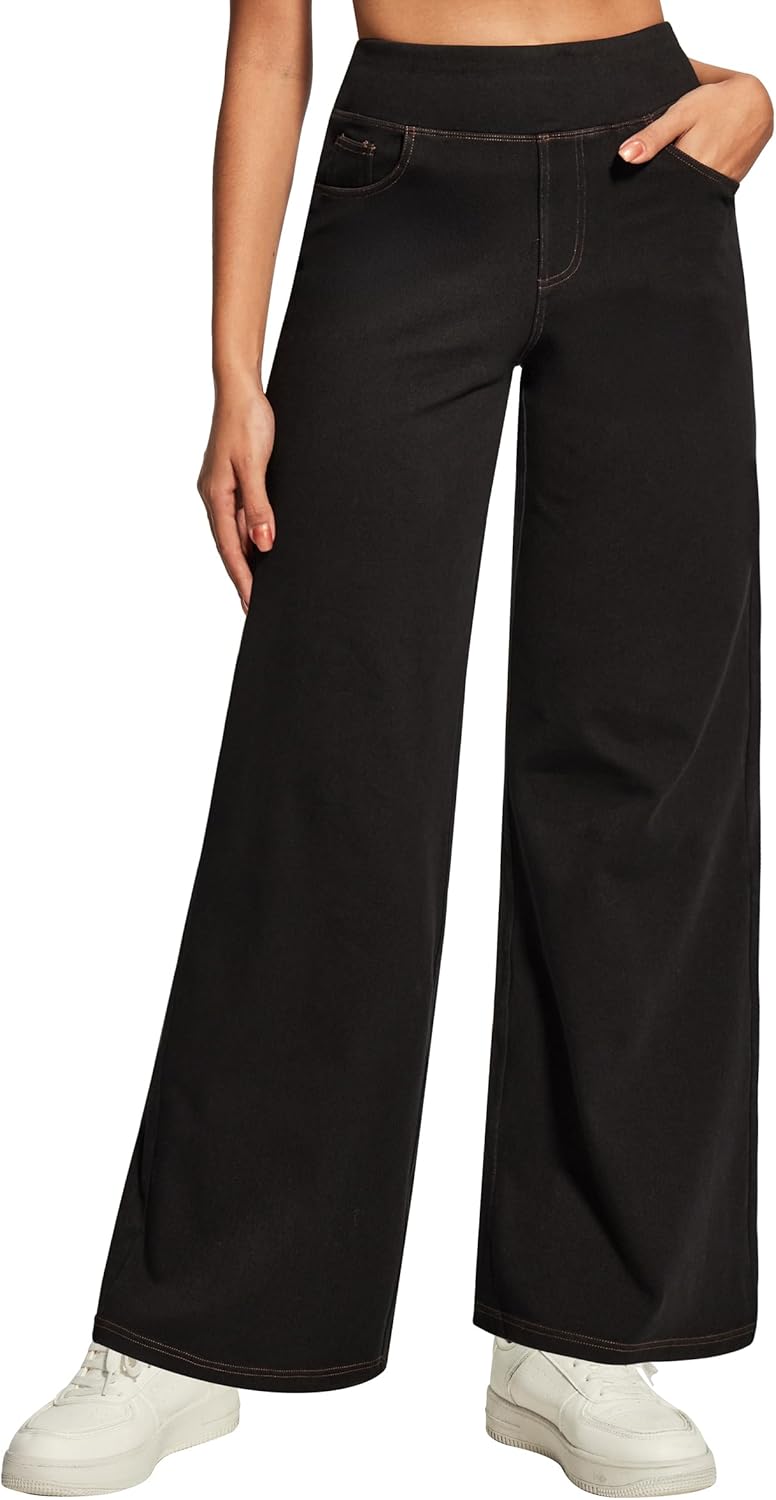 Heathyoga Wide Leg Jeans Woman High Waist Pull On Baggy Jeans for Women Stretchy Jean Pants Straight Leg Denim Pants