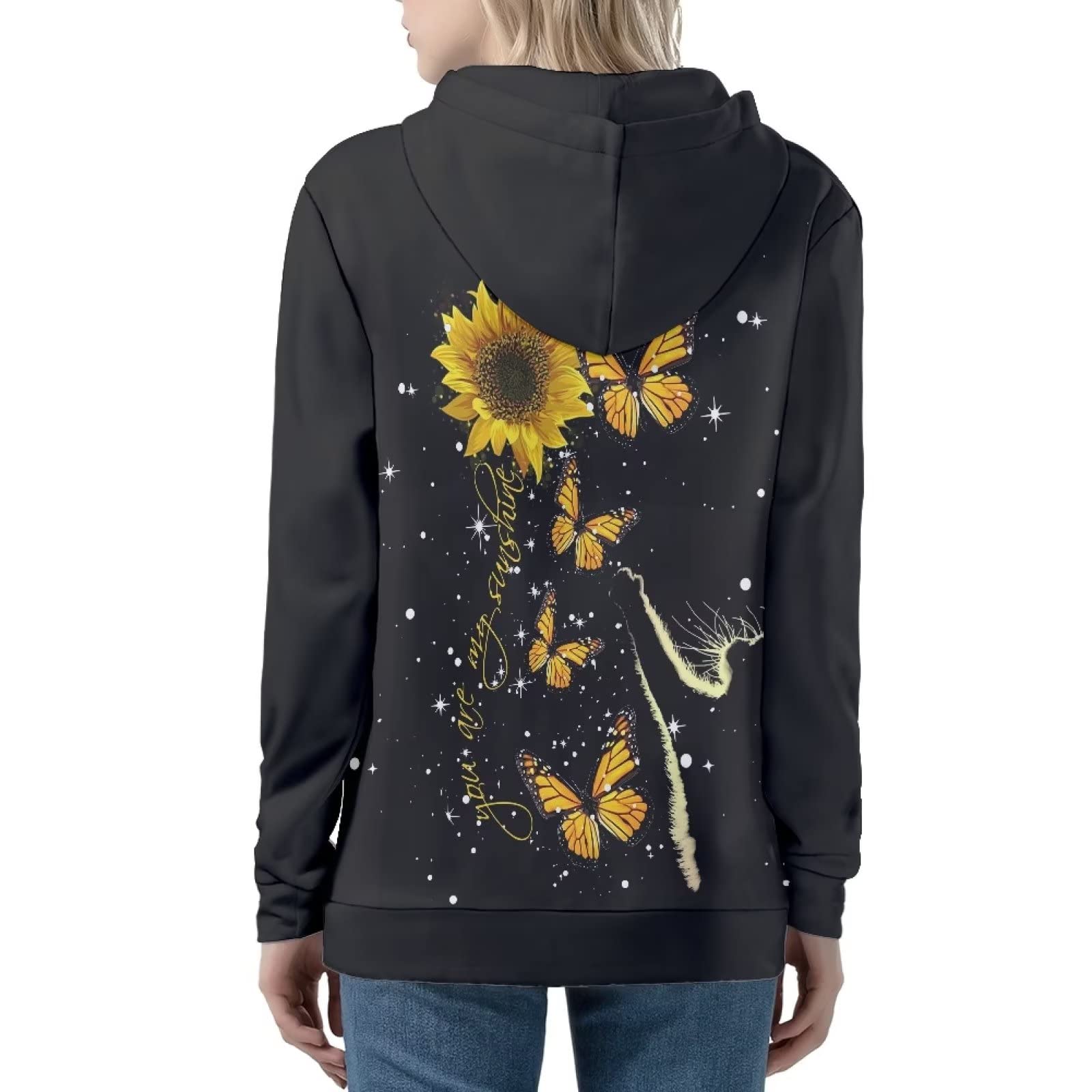 HUIACONG Damska bluza z kapturem zapinana na zamek błyskawiczny rozmiar XS-5XL nastolatki sweter, Motyl słonecznik gwieździsty kot, XL
