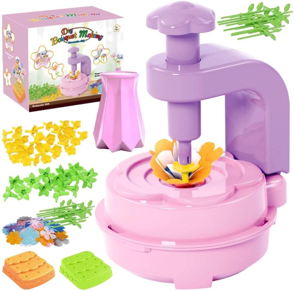 Ruioomeep DIY Flower Craft Set Children Craft Girls 5 6 7 8 9 10 Years Flower Garden Toy with Flower Machine Creative Bouquet for Girls Birthday Christmas Gift