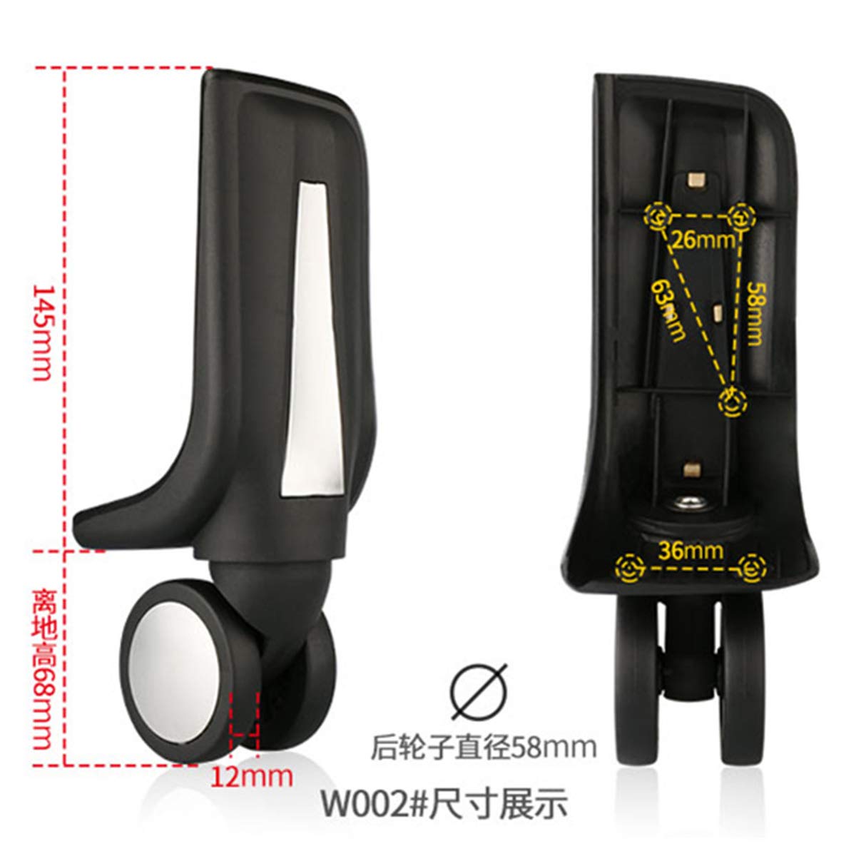Ruedas para Equipaje, Ruedas giratorias de 360 ​​Grados, silenciosas, Repuesto for Maletas, Color Negro