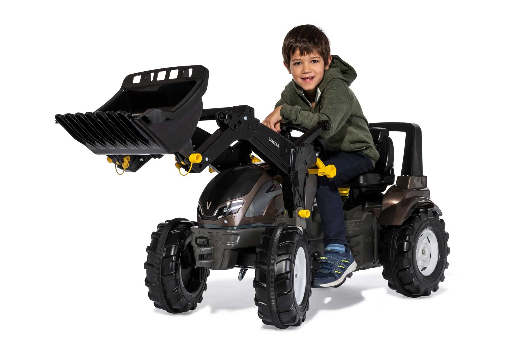 Rolly Toys - Tracteur RollyFarmtrac Premium 730056 - avec Chargeur rollyTrac de 3 à 8 Ans - avec pneus Silencieux - Siège réglable en Longueur et en Hauteur - Marron