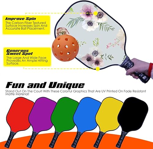 Miniatura 4 de Juego de 2 paletas de pickleball personalizadas con tu logotipo de texto fotográfico con 1 bolsa de transporte portátil, 4 bolas