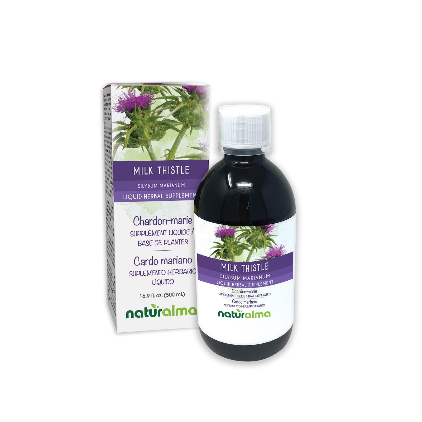 Naturalma Milk Thistle (Silybum marianum) Fruit and herb Alcohol-Free Tincture - 16.9 fl oz Liquid Extract in Drops - Herbal Supplement - Vegan 16.9 Fl Oz (Pack of 1)