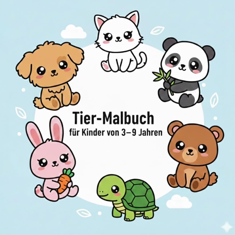 Tier-Malbuch für Kinder von 3–9 Jahren: Einfaches Ausmalbuch mit süßen Tieren
