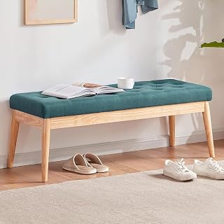 BAKAJI Sitzbank aus Stoff mit Holzstruktur, Sitzbank für Schlafzimmer, Eingang, Büro, Kinderzimmer, Wohnzimmer, Lounge, Ottomane mit hoher Dichte (grün)
