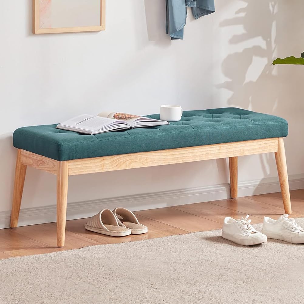 BAKAJI Panca Fondoletto in Tessuto con Struttura Legno, Cassapanca Pouf Camera da Letto, Ingresso, Ufficio, Cameretta, Soggiorno, Salotto, Panchina Ottomana Imbottitura Alta Densità (Verde)