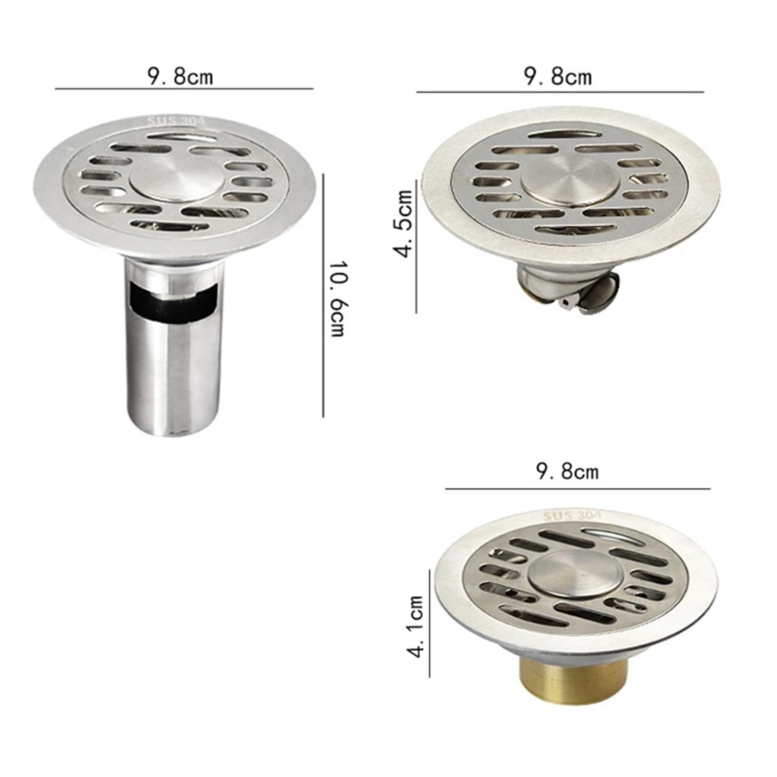 Drain de Sol de Salle de Bain Rond de 4 Pouces 9,8 cm 304 en Acier Inoxydable Grille de vidange de Salle de Bain Drain de déchets de Cuisine Accessoire de Salle de Bain 1 pièces(C)