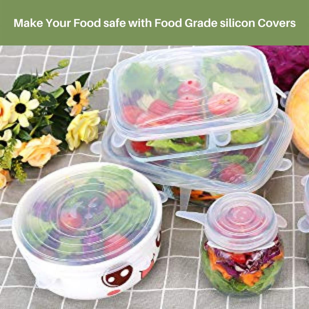 WINZELLA Microwave Safe Silicone Stretch Lids Reuseable Flexible Covers For Rectangle, Round, Square Bowls, Dishes, Plates, Cans, Jars, Glassware And Mugs Pack Of 6 Lids, Multi-Coloured 4