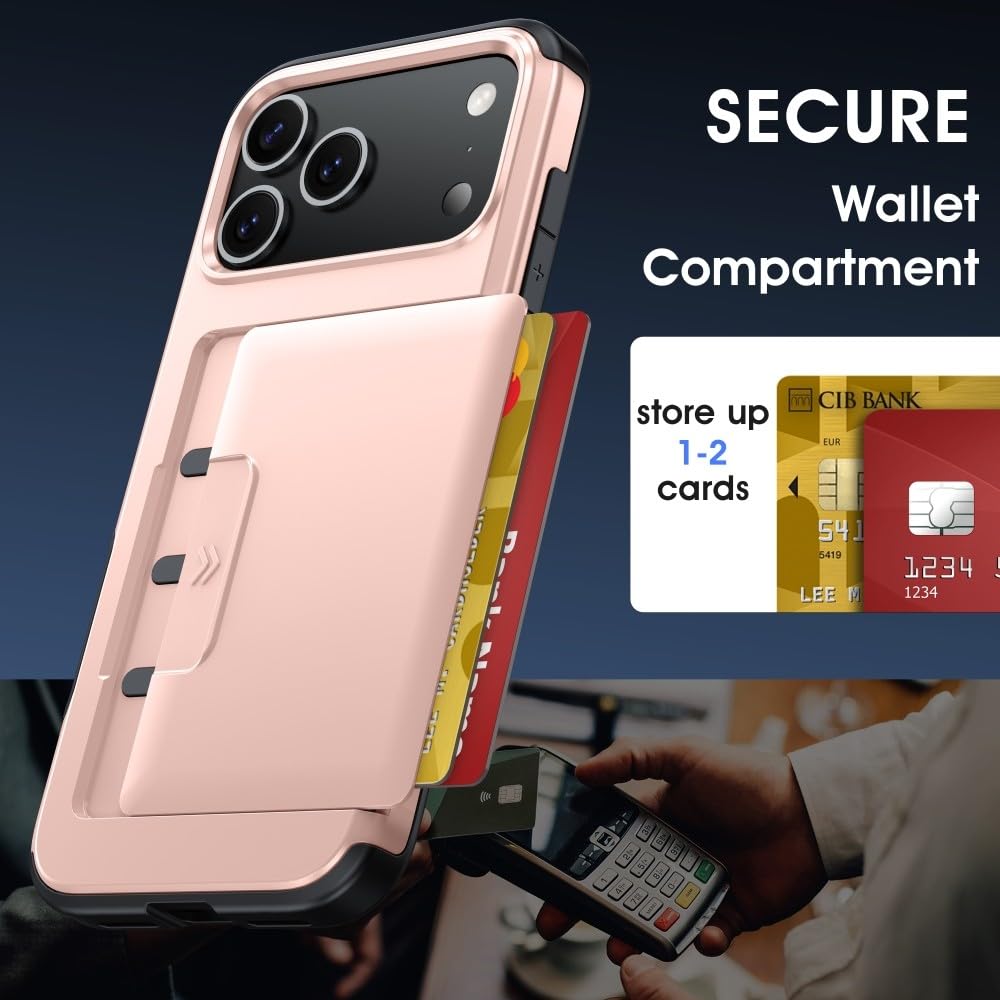 Generic Funda compatible con iPhone 17 Pro Max (color: negro), tarjetero deslizante, funda rígida de silicona