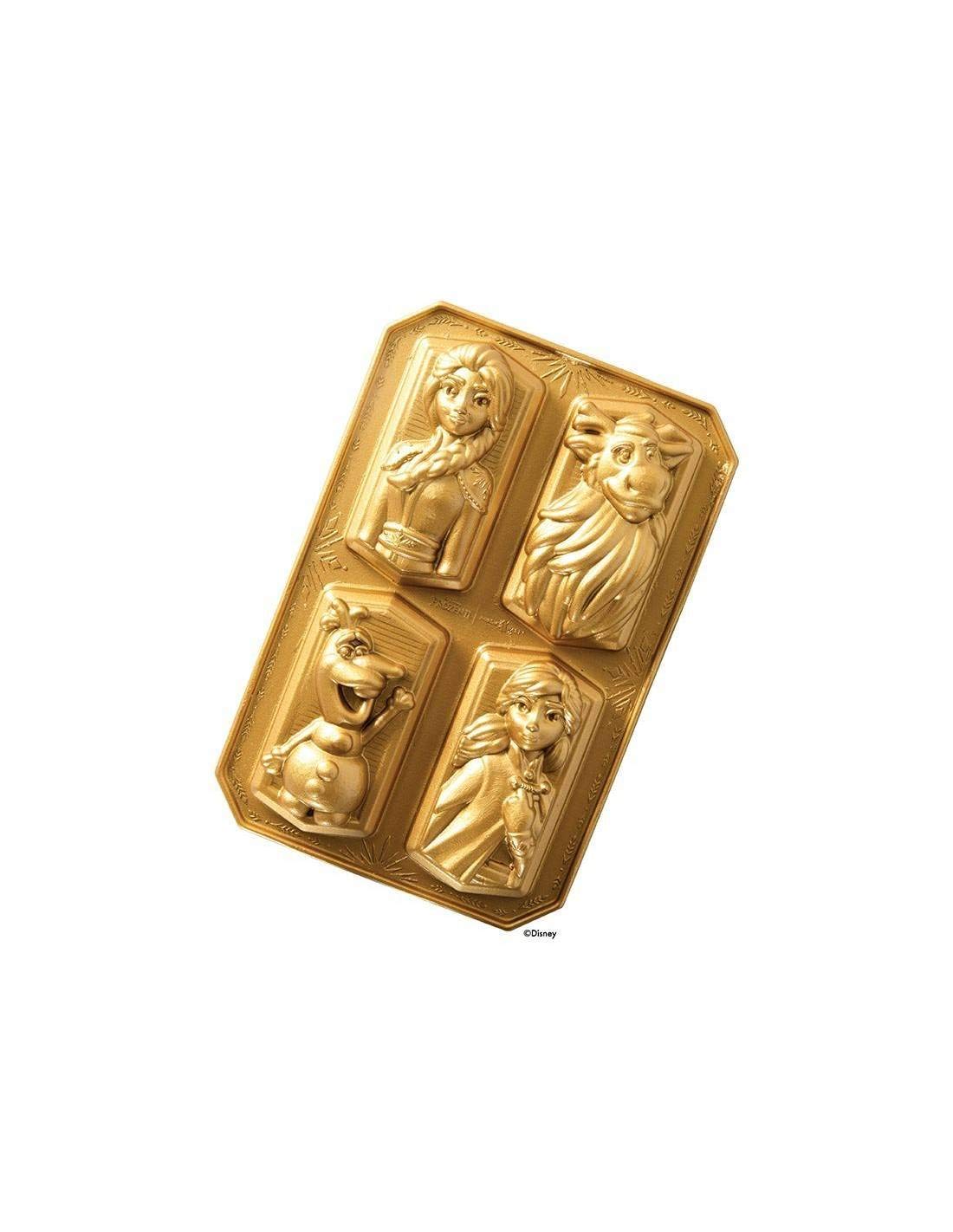 Nordic Ware Backform, Kuchenform, Disney Frozen, gold, 4 verschiedene Charaktere, Aluminium, Antihaft, NW 94378