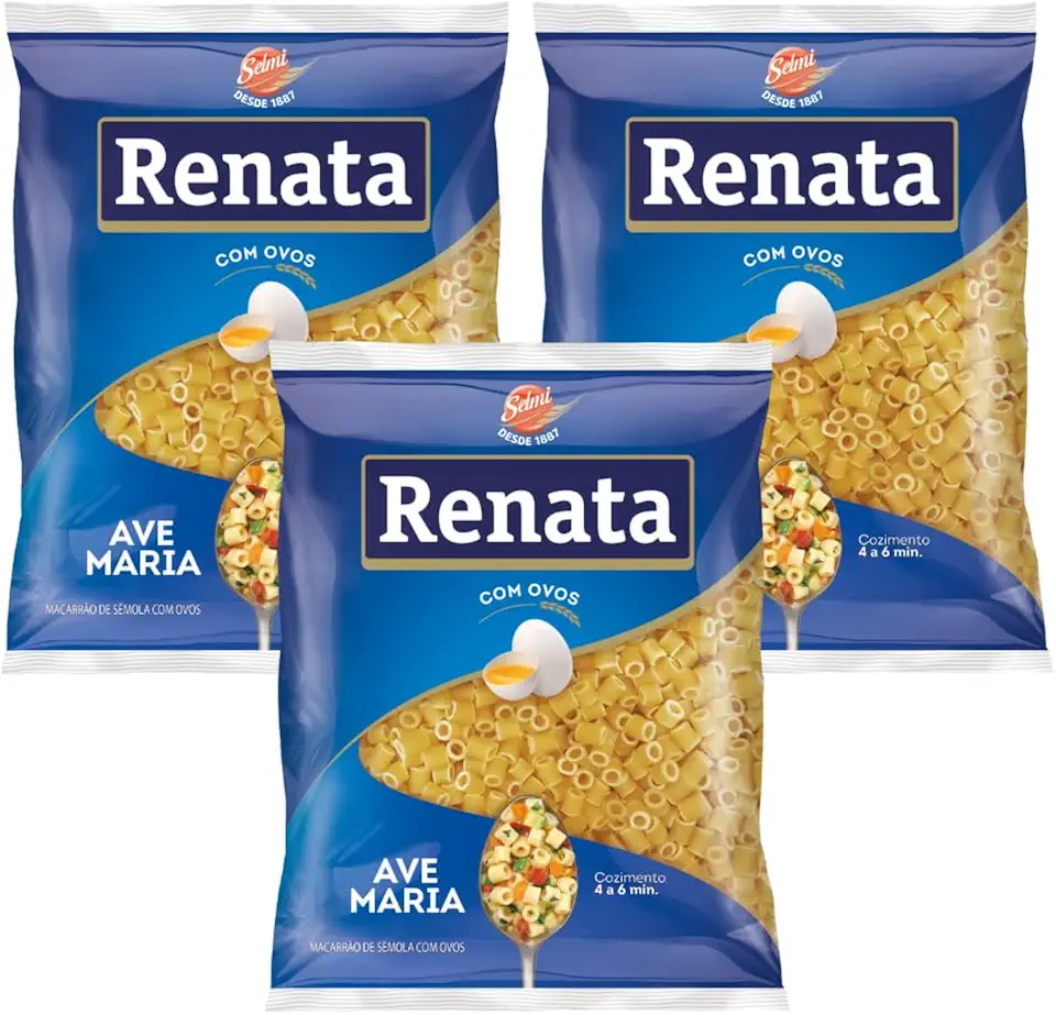 Kit 3 Macarrão Renata com Ovos Ave Maria 500g – Massa para Sopa
