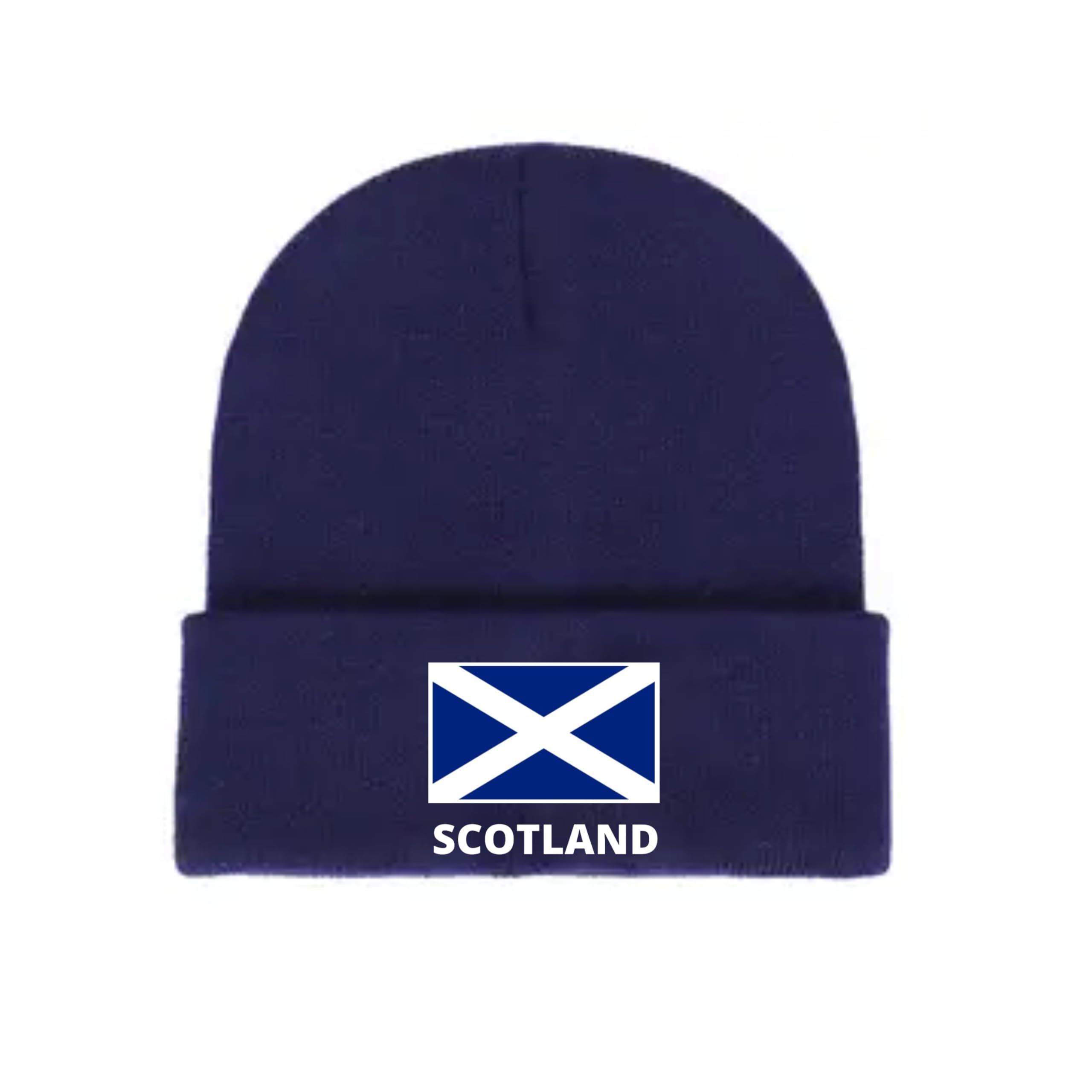 Fidra Fashion Accessories Navy Blue Fidra Scotland Beanie Hat With Embroidered Saltire Flag, Winter Knit Cap