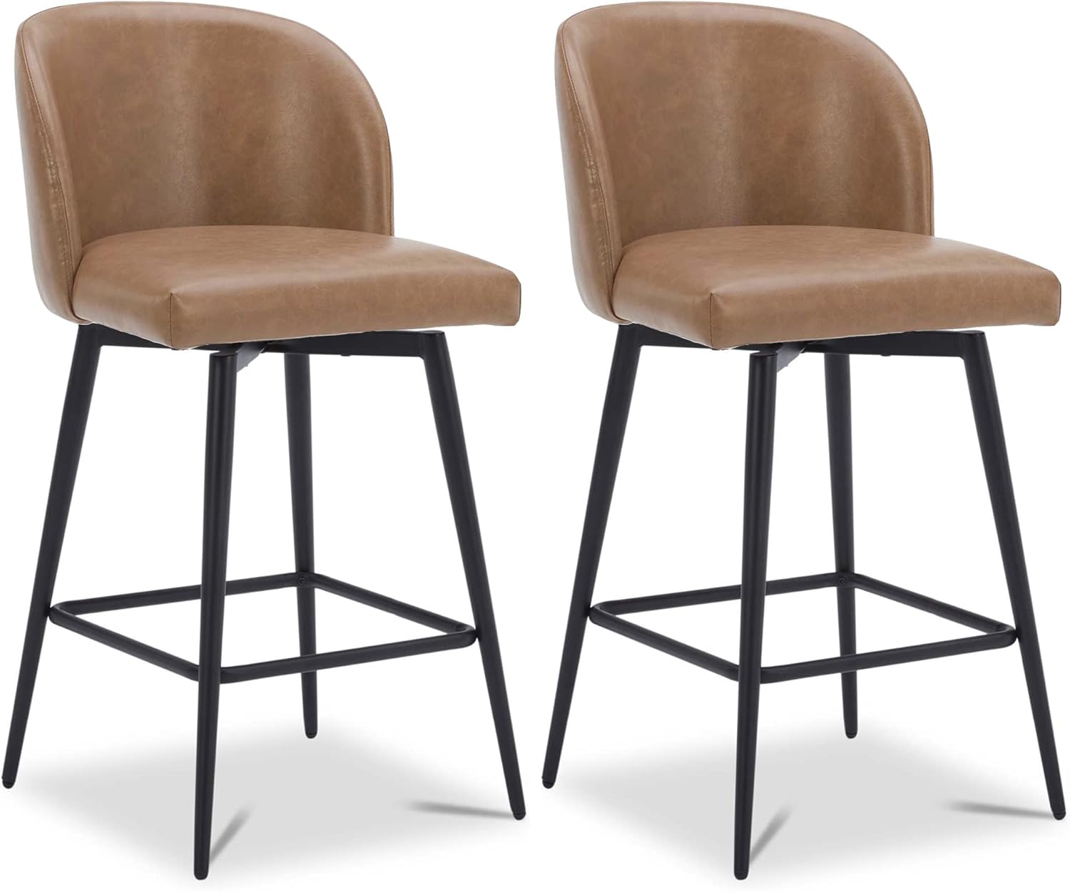 Saddle Brown Faux Leather Swivel Counter Stool with Metal Legs