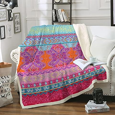 Bohemian Fleece Throws,Warm Soft Boho Mandala Blanket,Flower Colorful Bedding for Bed Couch,100% Microfiber,150×200 cm Cover