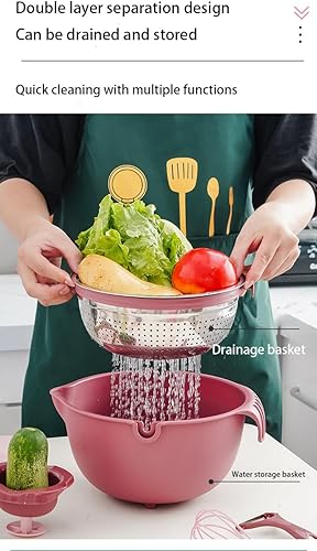 Miniatura 3 de JforSJizT Colador 8-1 con cuenco para mezclar, colador de cocina para rebanar, lavar, amasar, rebanar verduras, hilandero de salada, colador de