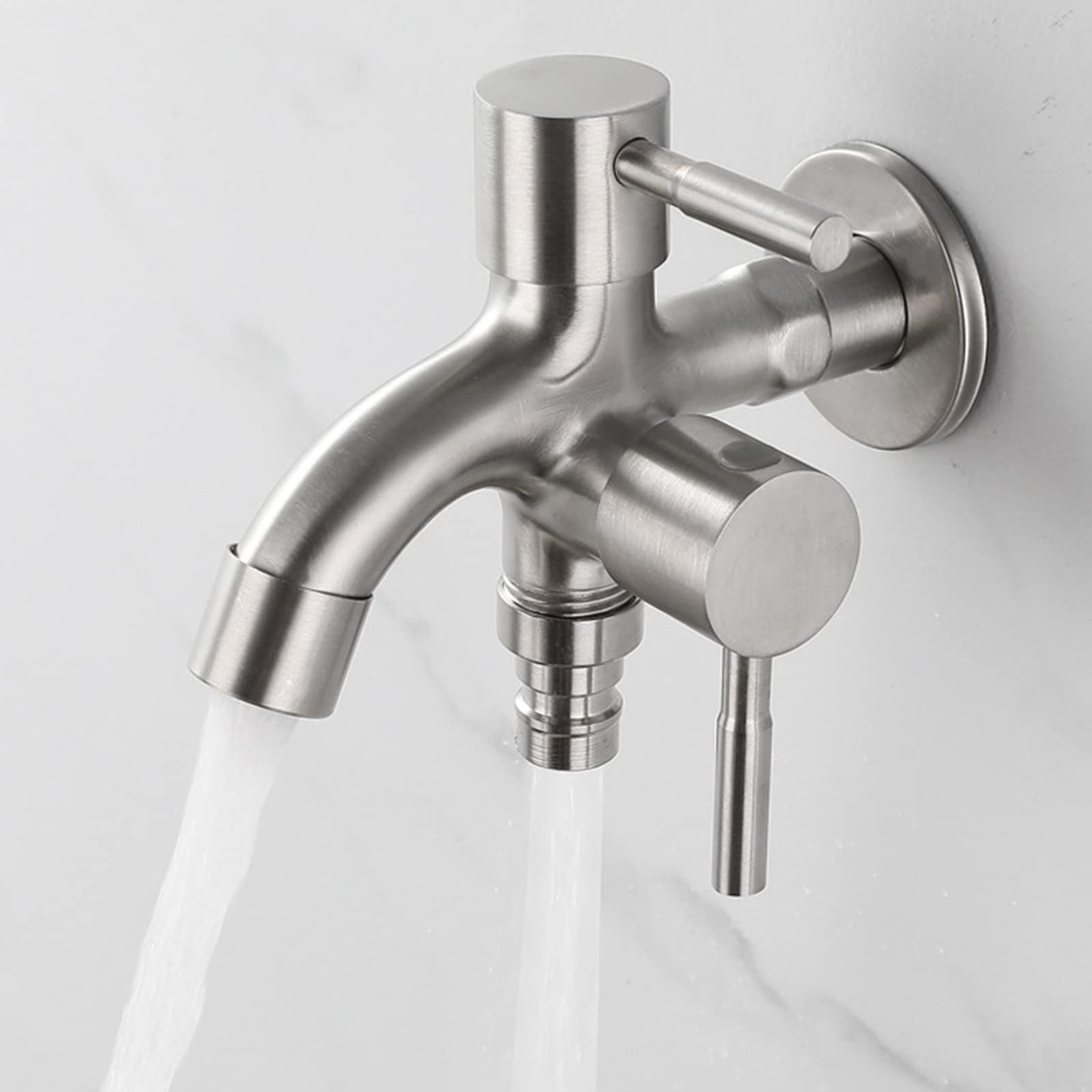 TTDGYYXW Grifo Exterior Lavadora Grifo Doble uno en Dos Salidas Acero Inoxidable Lavadora Grifo Doble Uso Montado en la Pared Balcón Fregona Fregadero Grifo para Jardines