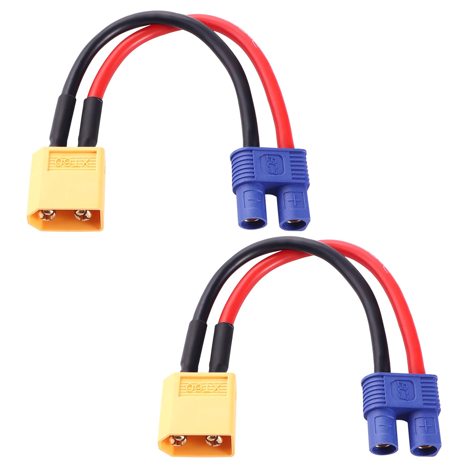 Lyeteung 2 Stücke Anschluss XT60 auf EC3, EC3 Buchse auf XT60 Stecker Adapter, mit 10cm 14AWG Silikonkabel, für RC LiPo Akku