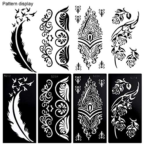 Konsait 10Sheets Large Temporary Tattoo Stencils, Reusable Henna Tattoo Sticker Template Feather Butterfly Mandala Flower Jewelry Face Body Art Glitter Tattoo Stencil Kit For Adults Women Girls #TOP1