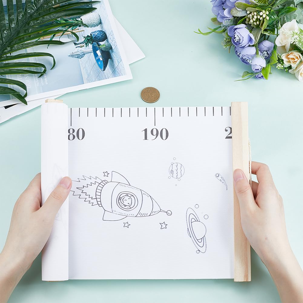 CREATCABIN Space Growth Chart Canvas Height Measurement Chart Ruler Wood Frame Hanging Removable Cartoon Astronauts Wall Rulers Rectangle for Home Living Room Decoration Nursery Decor Gift White - Image 3