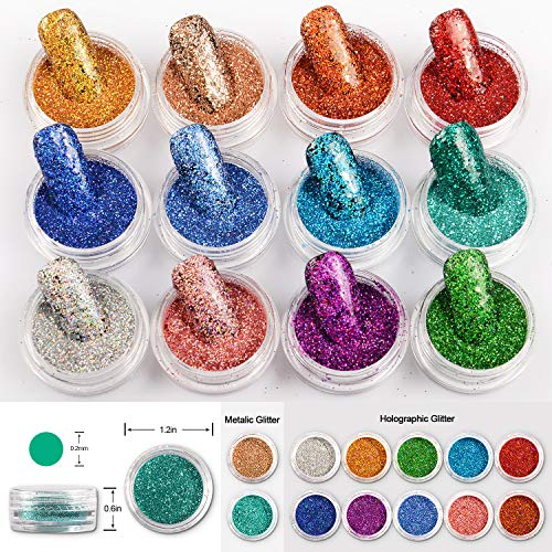 Warmfits Holographic Nail Glitter 12 Colors Holo Laser Superfine Cosmetic Festival Powder Nail Pigment Holo Nail Art Powder Craft Sequins Dust For Face Body Eye Festvial Hair #TOP7
