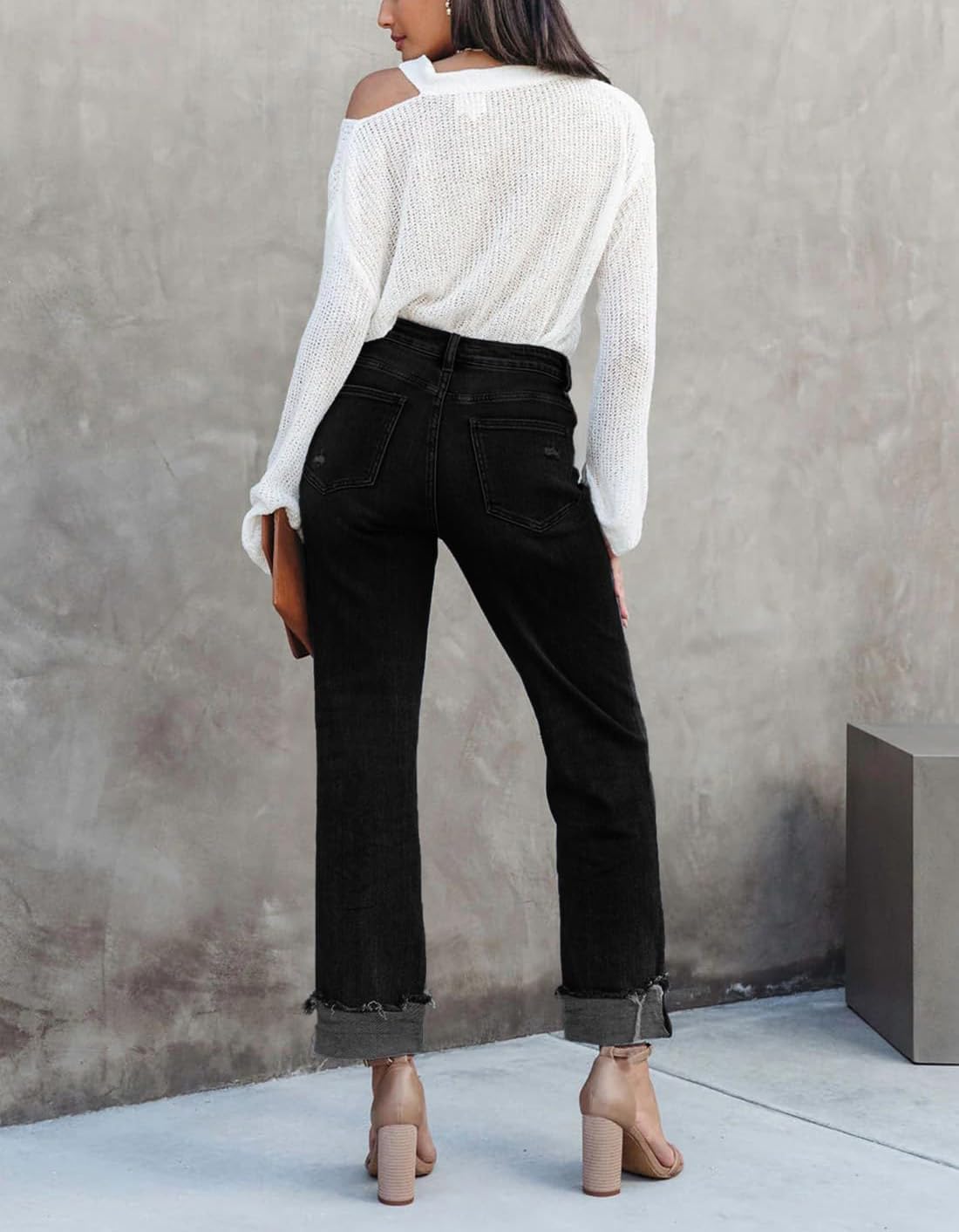 Womens Cargo Denim Jeans High Waisted Stretchy Flap Pocket Straight Leg Pants - Image 3