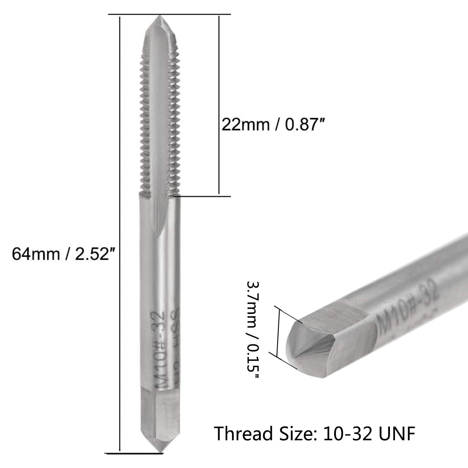 TA-VIGOR Filettatura diritta 10-32 UNF, rubinetto a vite con tolleranza H2, acciaio ad alta velocità 3 scanalature, filettatura filettata, 5 pezzi