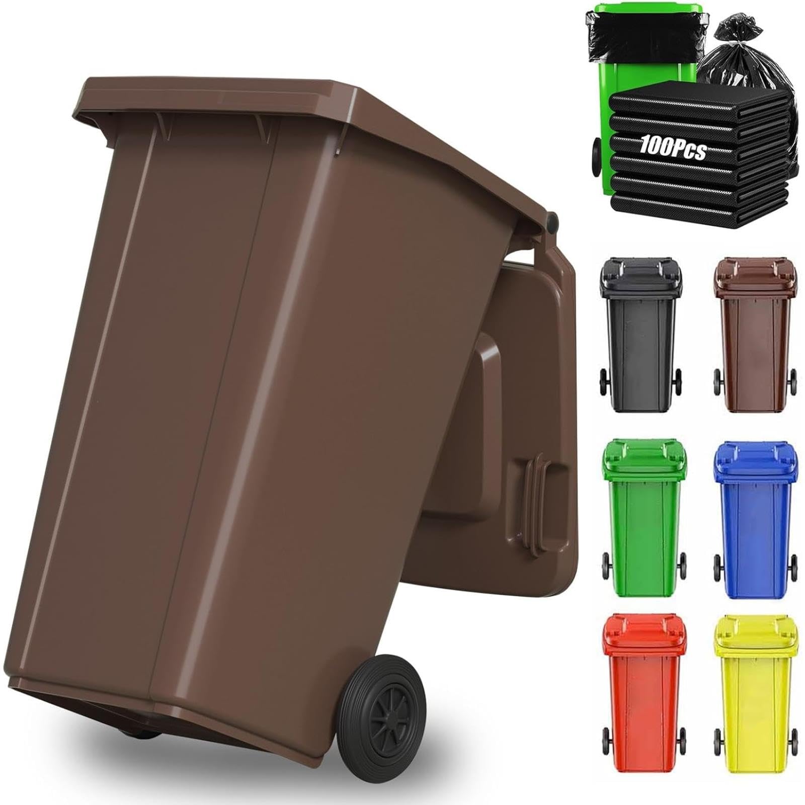 VITIWEDTY Large Outdoor Trash Can with Wheels & Lid, 18/22/27/53 Gallon Heavy Duty Garbage Can for Patio, Backyard, Deck (Coffee 22 Gallon)