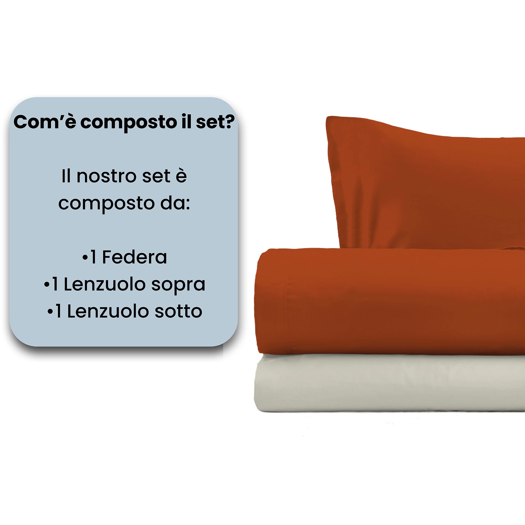 Completo Letto 100% Cotone "Natural Color", Una piazza e mezza, Terra/Panna