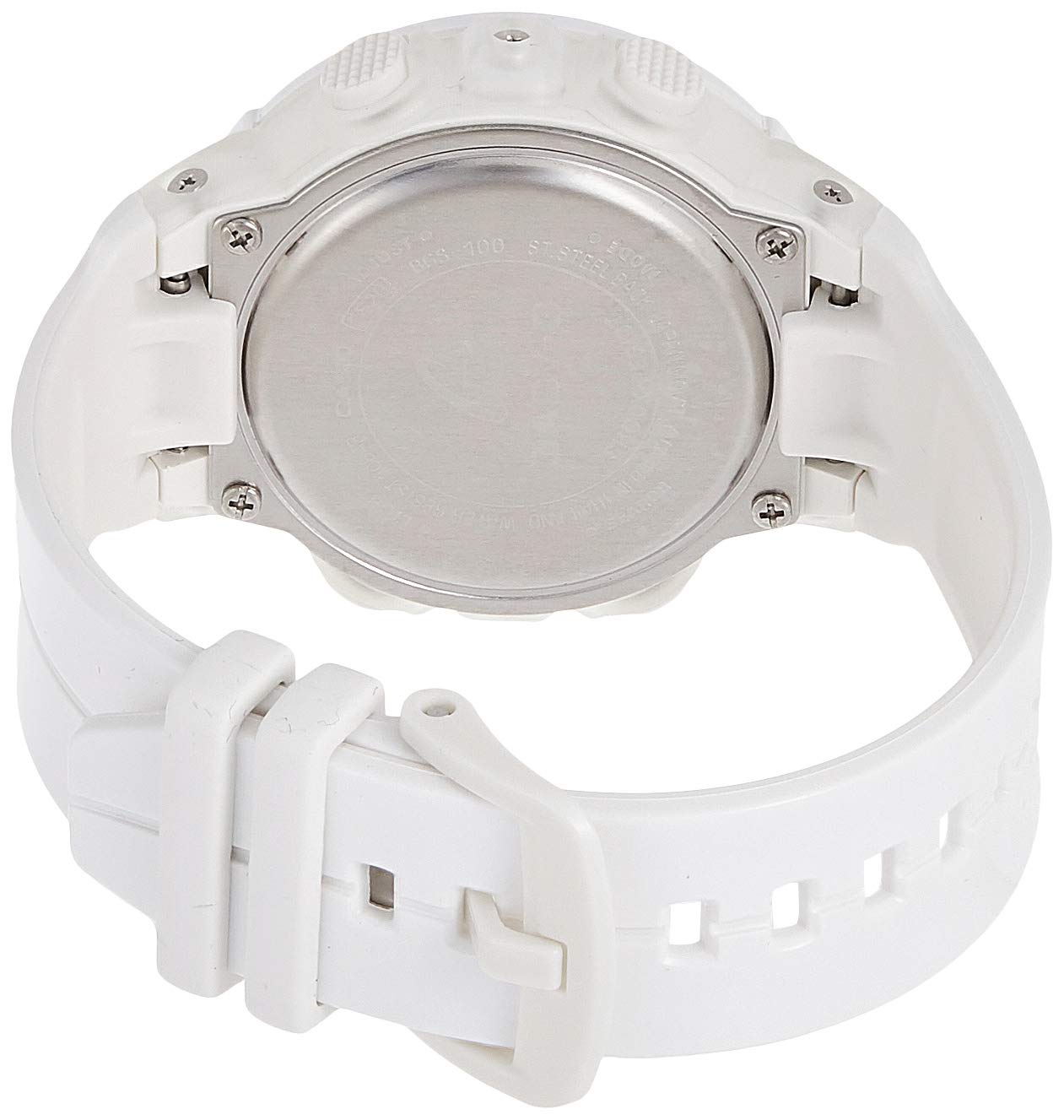 اړخ view of the Casio Baby-G BGS-100-7A1DR watch, showing the buttons on the right side.