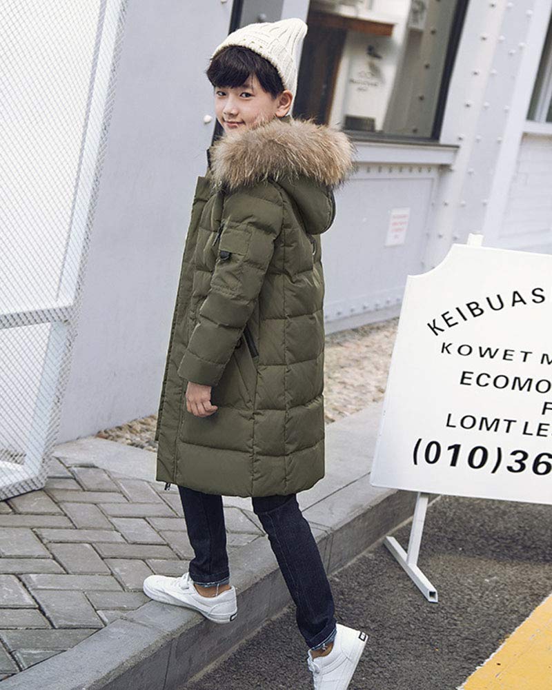 Niños Color sólido Chaqueta larga de plumón Abrigo acolchado cálido Chaqueta invierno Parka Casual Chaqueta de nieve con capucha de piel sintética