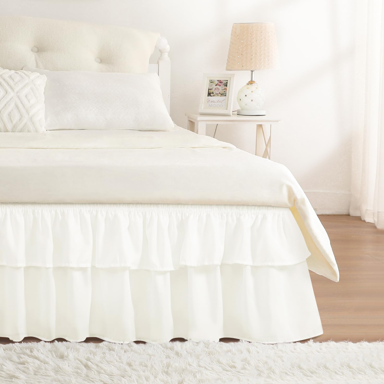 RIMELA Full Size Ruffle Bed Skirt 14 Inch Drop Cream White