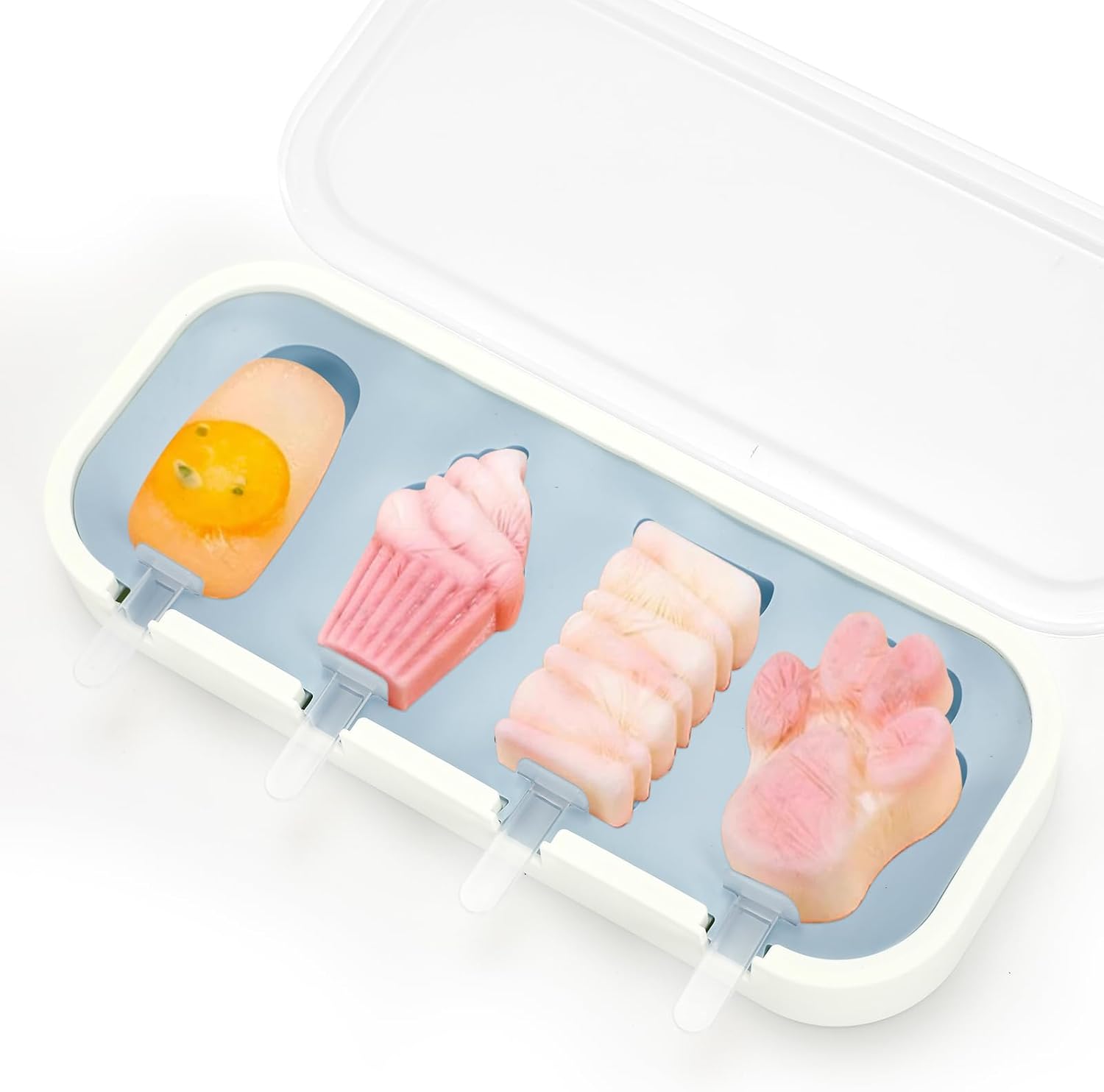 4 Pack Blue Bear Paw Silicone Popsicle Molds - Food Grade with Lids & Sticks, Ice Cream Molds for Kids Family, Homemade Frozen Treats Maker