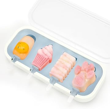 4 Pack Blue Bear Paw Silicone Popsicle Molds - Food Grade with Lids & Sticks, Ice Cream Molds for Kids Family, Homemade Frozen Treats Maker