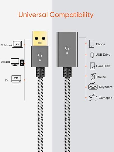 Miniatura 7 de Cable de extensión USB 30 corto CableCreation USB 30 A macho a hembra cable extensor compatible con VR Playstation teclado impresora aluminio gris