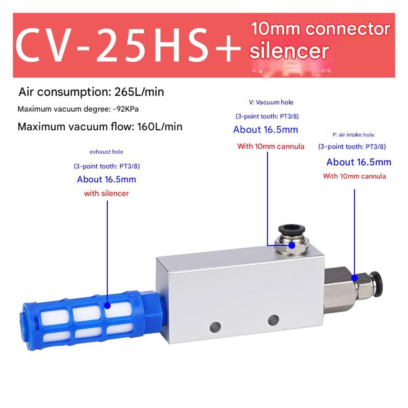 Vakuumgenerator, Vakuumgenerator Unterdruckregelventil Pneumatisches Luftstromgerät For Die Industrielle Automatisierung,für Industrie(CV-25HS w 10mm)