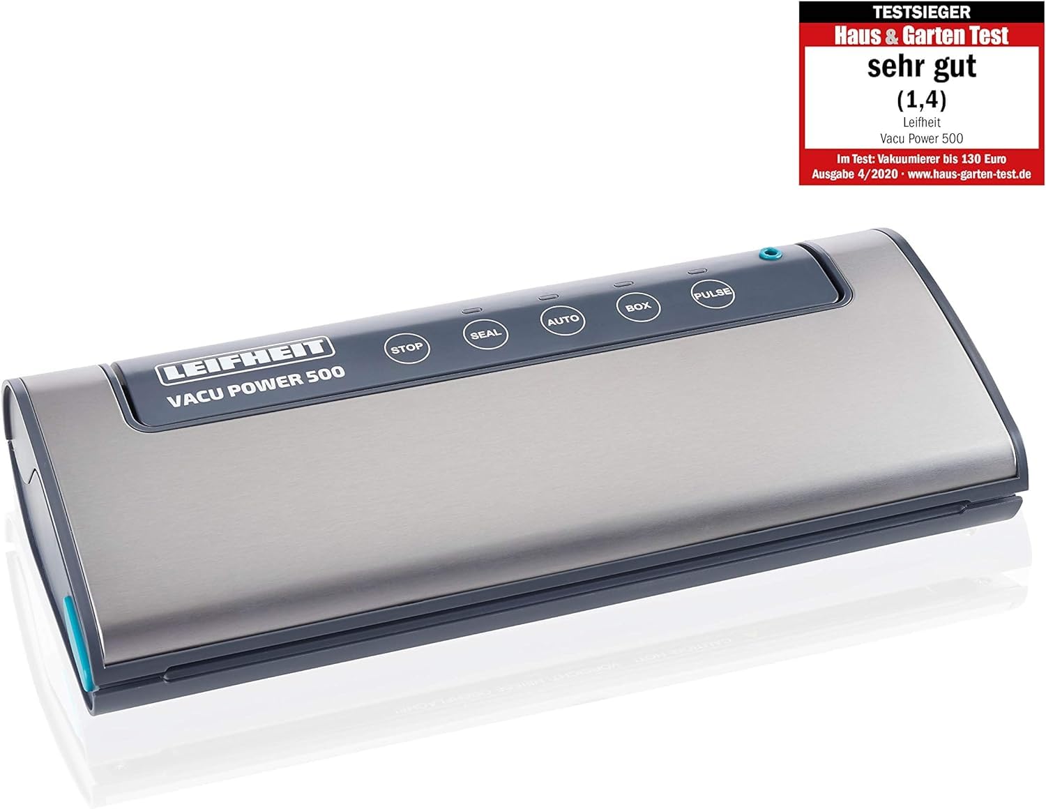 Leifheit Vakuumiergerät Vacu Power 500 Vakuumierer doppelte Schweißnaht Sous-Vide-Garen inkl. 10 Beutel 20x30cm