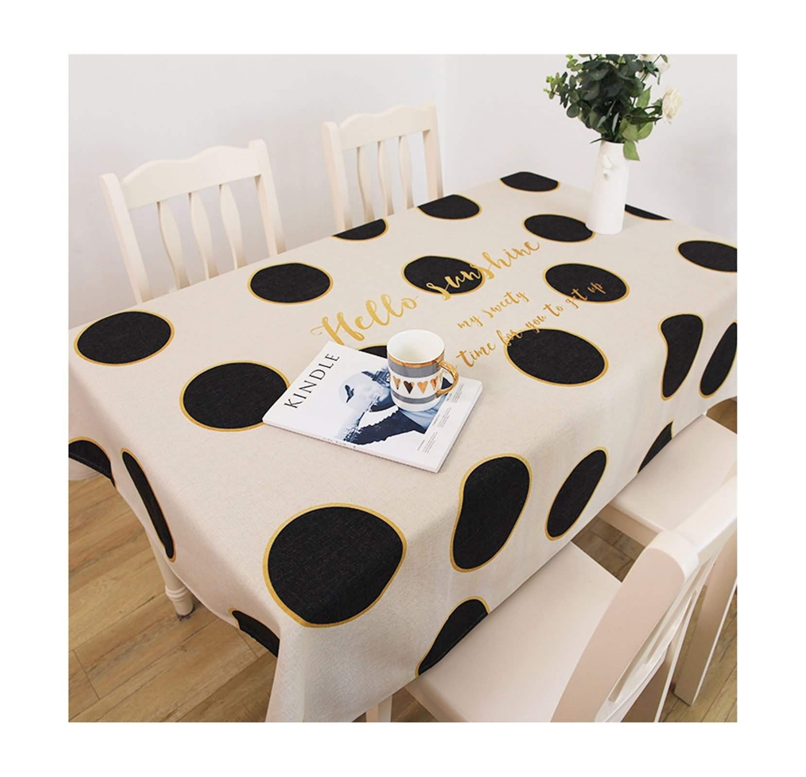 Nappe motif de pois 110x170cm en coton lin noir pour table rectangle