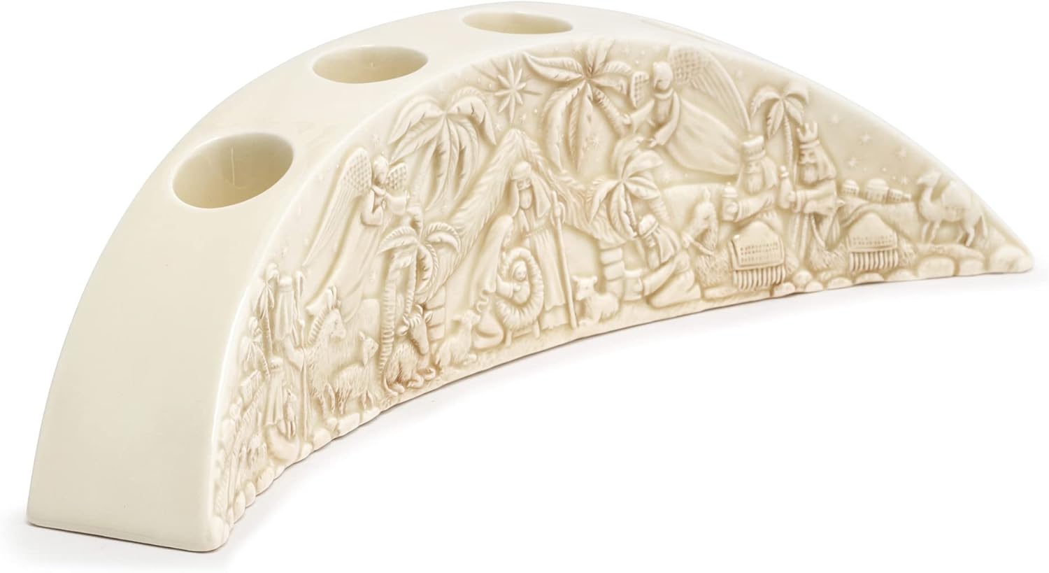 DEMDACO Natural White Nativity 12.25 x 3.25 Earthenware Christmas Advent Candle Holder Set