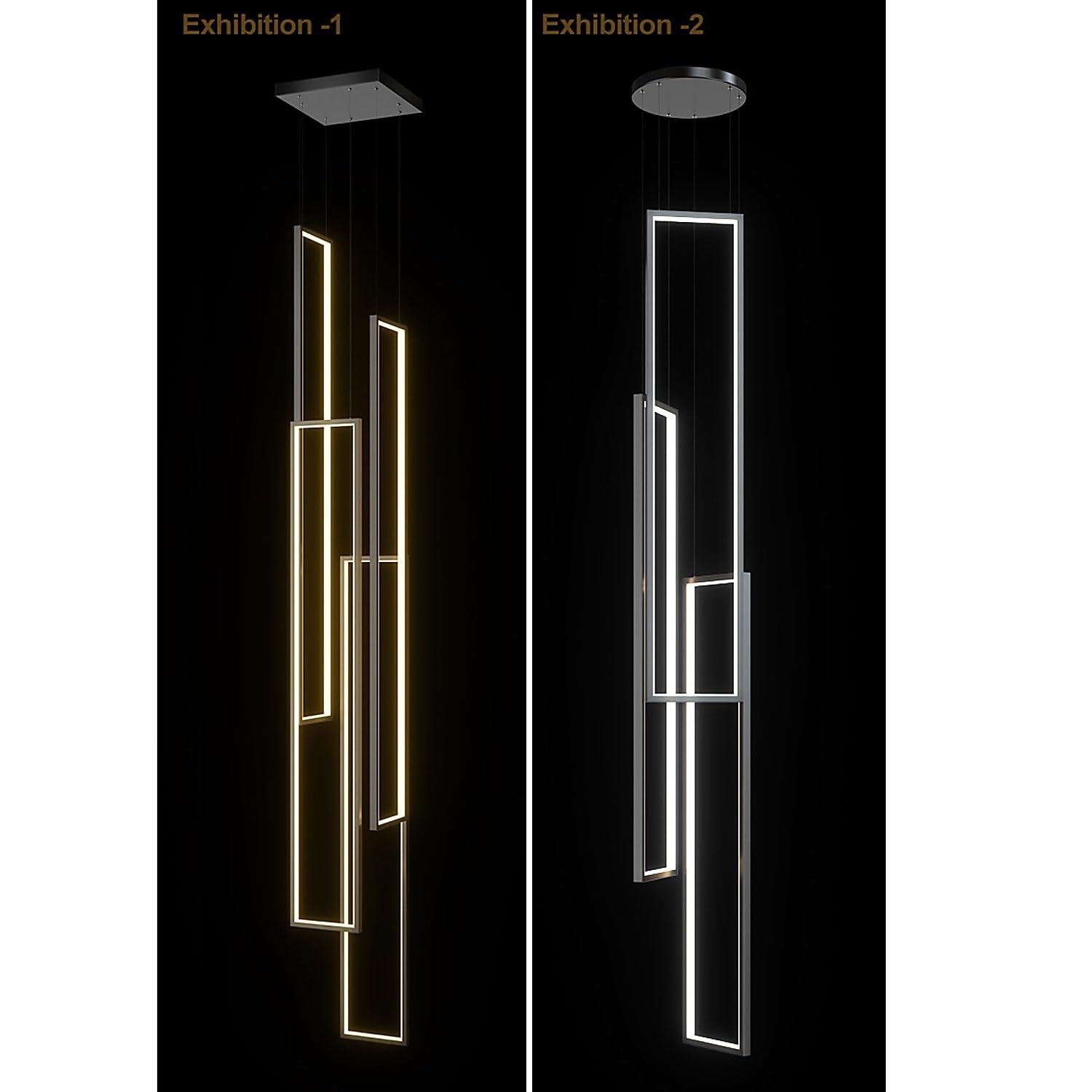 Modern LED Geometrie Pendelleuchte Wohnzimmerlamp Aluminium Treppe Kronleuchter Xuanguan Schlafzimmer Hängeleuchte Schwarz Salon Esszimmer Deckenleuchte Acryl Hängelampe,6 heads Dimmbar
