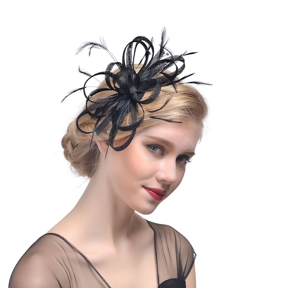 Fascinator Con Piuma E Fiore Per Donna - Copricapo Fermacapelli Elegante Per Matrimonio, Chiesa O Tea Party - Foto 3