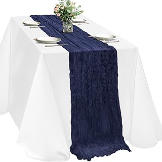 Navy Blue Cheesecloth Table Runner, 120 inch 10ft Boho Rustic Gauze Cheese Cloth Runner for Wedding Bridal Shower Baby Shower Birthday Party Easter Table Decorations