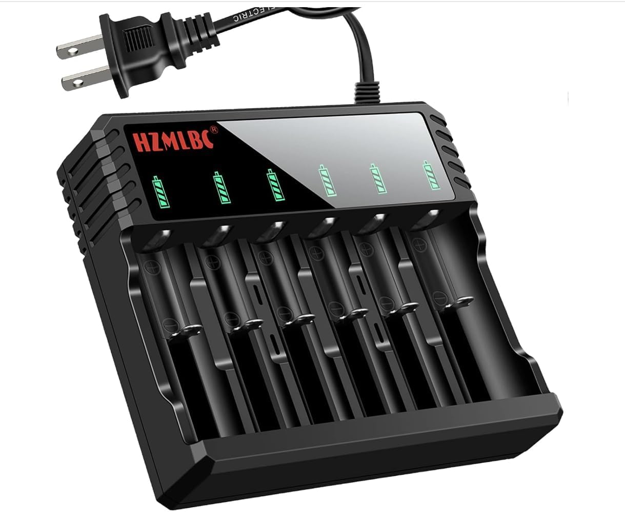 18650 Battery Charger Universal Smart Charger with LED Indicator for Flashlight Headlamp Batteries Compatible 3.7V Li-ion 26650 18500 14500 Rechargeable Batteries Charger (Only 6-Slot AC Charger)