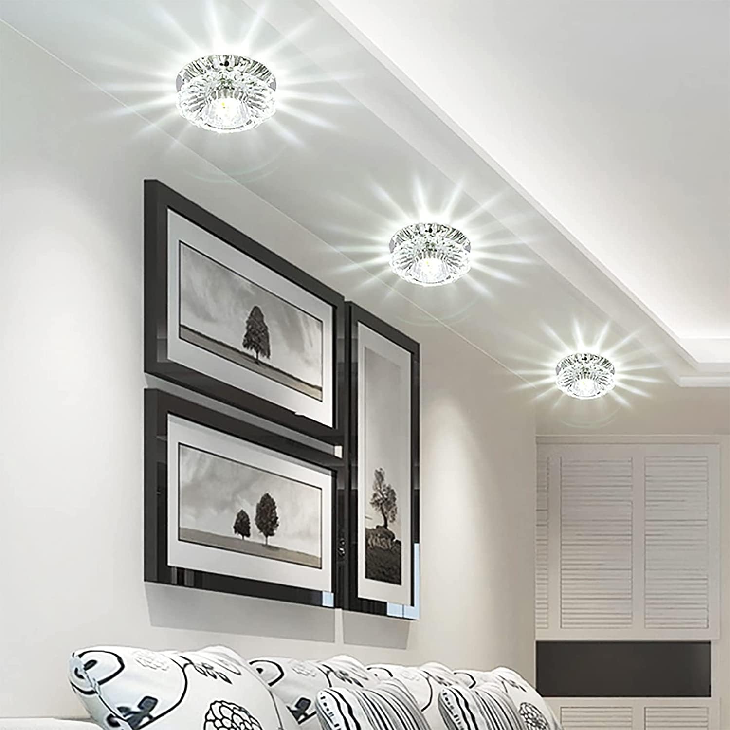 Skybook Transparent Crystal Glass LED Ceiling Downlight 3W LED Ceiling Recessed Downlight Heat-Resistant LED Ceiling Lamp for Home (Cold White, 4pcs)