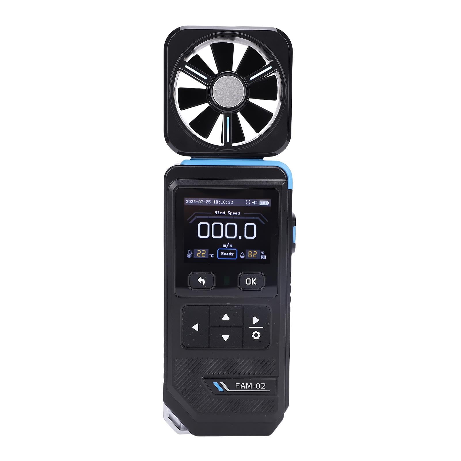 ViaGasaFamido Anemometro Digitale Portatile Misuratore di velocità e Temperatura del con Display a Colori Portata 30 M/s Ricaricabile Tramite USB per Uso Interno Esterno