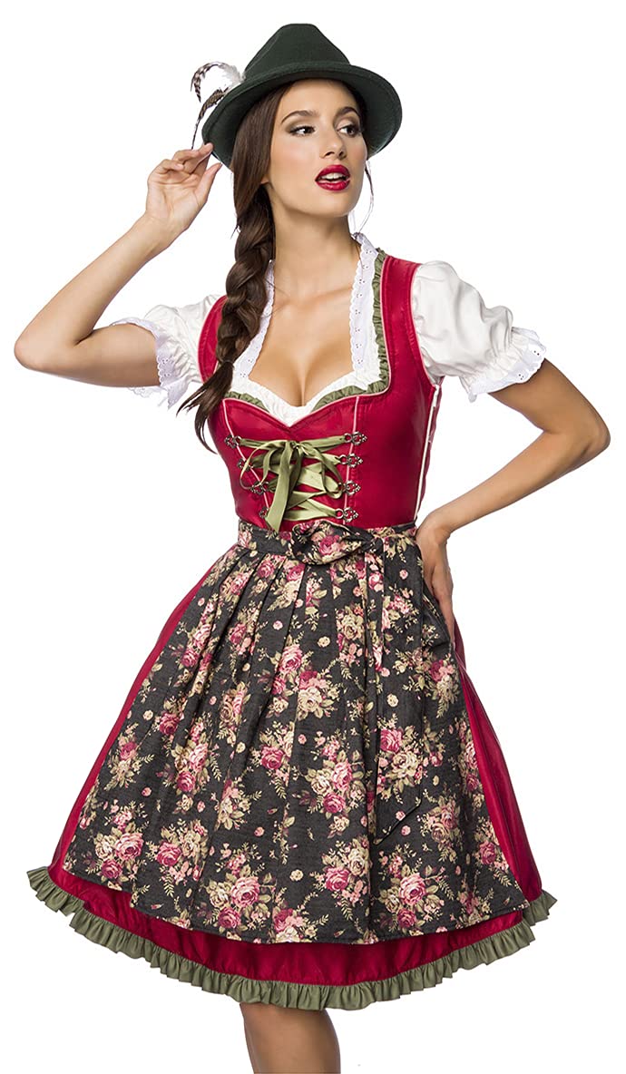 Luxus Designer Dirndl mit Schürze Kleid Dirndkleid Oktoberfest Tracht Trachtenkleid Spitze Denim Blumenprint Paspelierung Rüschen
