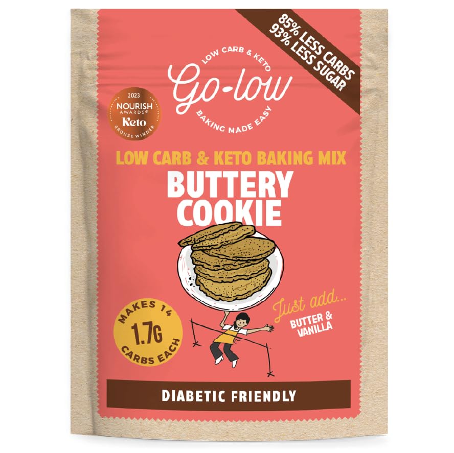 GO-LOW Buttery Cookie Mix – 1.7g Carbs, Sugar-Free, Keto & Diabetic-Friendly – Almond Flour – Gluten-Free, Vegan & Paleo – No Additives, Just Wholefood Ingredients – Easy-Bake, Crunchy Cookies