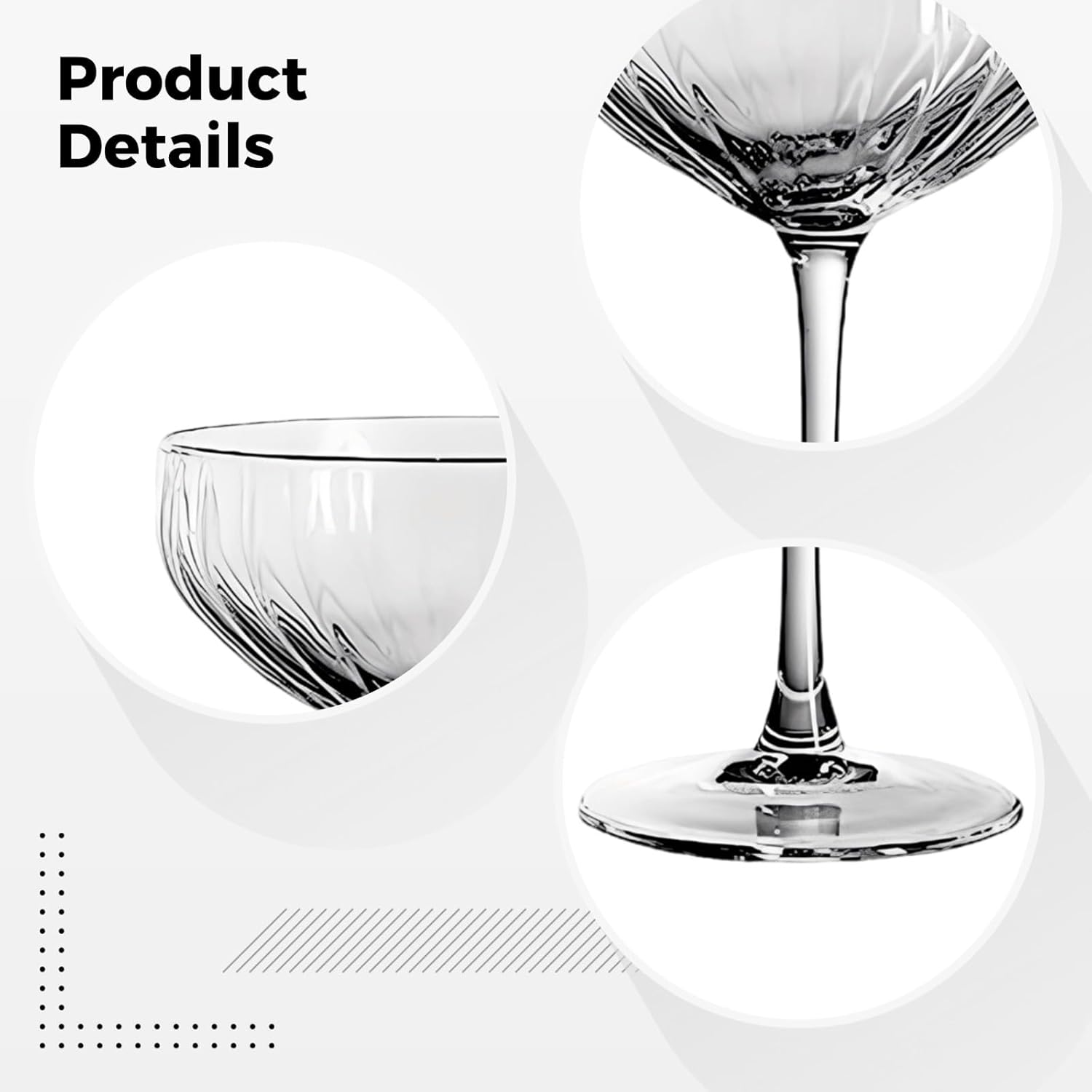 4 Pcs Martini Cocktail Glasses, 10.5 oz Crystal Stemmed Barware, Retro Design, Champagne & Beverage Glasses